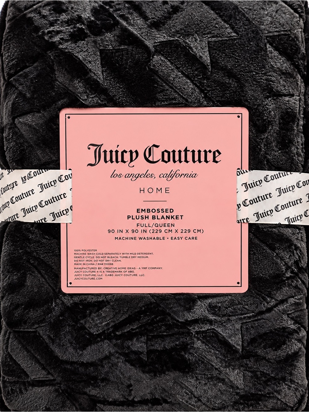 NWT Juicy Couture Black Embossed Plush Blanket - Full/Queen 90 in. X 90 in.